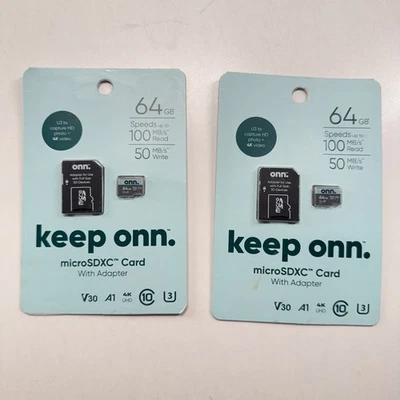 Onn Micro SDXC Card With Adapter 100mb/s Speed, 64 Gb Storage * New 2 CARDS - Image 1 of 4