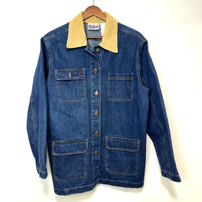 Vintage 90s Bill Blass Blue Jean Denim Chore Jacket Corduroy Collar Women Size S - Image 1 of 4