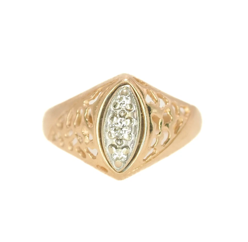 Anel marquesa vintage da década de 1980 corte redondo diamante ouro 14K tamanho 8,25 - Imagem 1 de 4