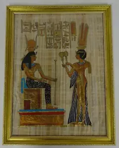 Papiro incorniciato Nefertari sul trono dipinto arte 17 3/4" X 13 3/4" egiziano - Foto 1 di 8