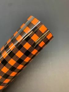 12" x 15" Black/Orange Buffalo Plaid Heat Transfer Vinyl (HTV) T-Shirt Crafts - Picture 1 of 7