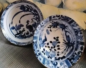 (2) Handbemalt Vogel Blau & Weiß Porzellan 6" Reis Suppe Schüsseln DIATOA Japan  - Bild 1 von 6