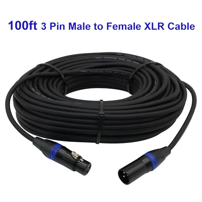 100ft Coded 3-Pin Professional Light DMX Cable Male to female Locking XLR Wire - Image 1 of 4