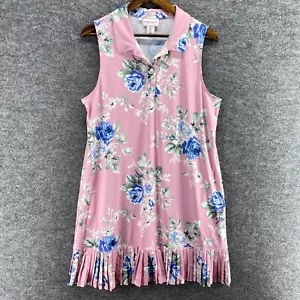 Laura Ashley Dress Women XL Pink Floral Shift Midi Collared Sleeveless Button Up - Picture 1 of 7