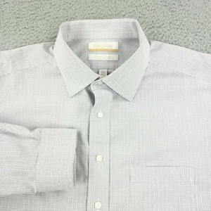 Roundtree & Yorke Shirt Mens 17 1/2 Blue Brown Poplin Gold Label Business Office - Picture 1 of 14