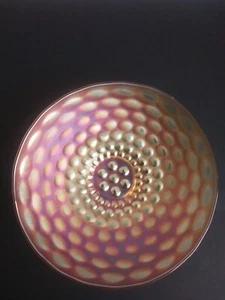 Ciotola piedistallo 8" vintage/antica calendula iridescente carnevale vetro moneta punto - Foto 1 di 5