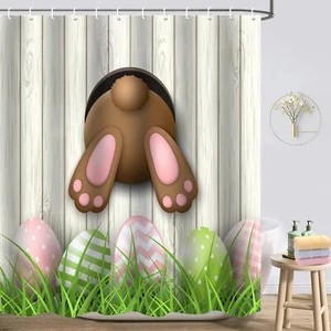 Easter Shower Curtain, Funny Bunny Shower Curtain set, Spring Shower Curtains - Picture 1 of 5