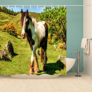 White Brown Horse Waterproof Bath Polyester Shower Curtain Liner Water Resistant - Bild 1 von 7