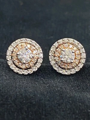 Pave 0.80 Cts Round Brilliant Cut Diamonds Double Halo Stud Earrings In 18K Gold - Image 1 of 4