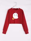 Red Long Sleeve Cropped Shirt W/ Cute Ghost Boo Size Xl (12)