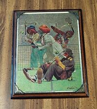 Vintage Clown Plaque Clowns Playing Tennis Chuck Oberstein Foiled Print On Wood