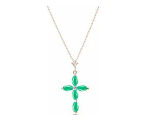 14k Yellow & White Rose Gold Genuine Diamond & Emerald Cross Pendant Necklace - Picture 1 of 27