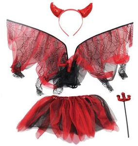 Teufel Set für Kinder Halloween Horror Party Hölle rot schwarz Hörner gruselig - Bild 1 von 1
