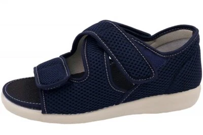 OrtoMed Mesh Klettsandale Weite H Senioren Blau Hausschuhe Verbandschuh