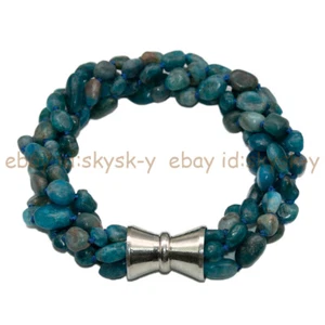 4 Strands 8-10mm Natural Blue Apatite Irregular Freeform Gems Beads Bracelet 8'' - Picture 1 of 3