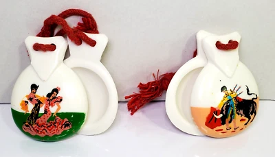 Castañuelas de baquelita pintadas a mano matador y bailarines de flamenco vintage Foto 1 de 4