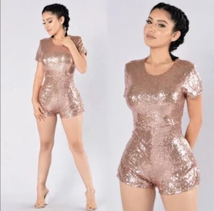 FashionNova Sequins Romper - Rose Gold - Size XL - Picture 1 of 4