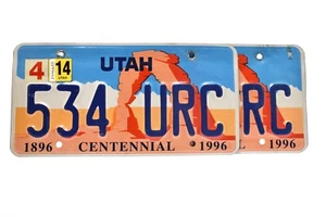 Utah License Plate Arch Centennial 534 URC (Pair) - Picture 1 of 4