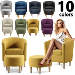 Arm Chair Linen Fabric Accent Upholstered Single Sofa With Ottoman Living Room - Picture 1 of 65