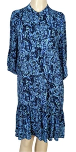 Tyler Boe Azul Negro Manga 3/4" Volantes Dobladillo Camisa Vestido Talla 2 - Imagen 1 de 12