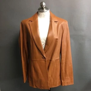Valerie Stevens Blazer Jacket Women's Large Dark Orange 100% Leather Notch Lapel - Picture 1 of 9