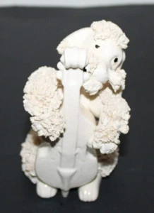 Vintage White Spaghetti Poodle Dog Playing Cello Porcelain / Ceramic 5" Tall D14 - Picture 1 of 10