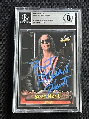 BRET HART 1999 TOPPS WCW EMBOSSED SIGNED AUTOGRAPHED CARD BECKETT BAS AUTHENTIC - Image 1 of 2