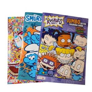 Coloring Book Lot Smurfs Rugrats Lisa Frank Jumbo Retro Coloring Lot of 3 - Imagen 1 de 10