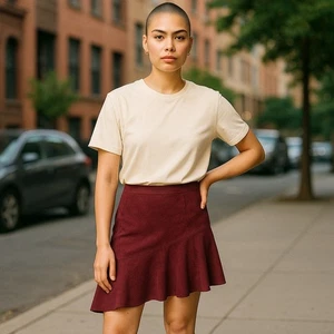 Charlotte Russe Womens Skirt Sz S NWT Maroon Asymmetrical Flared Hem Microsuede - Picture 1 of 7