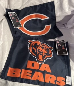 Chicago bears NFL set of 2 Car Flags 2 sided NEW Da Bears Blue Orange 11”x14” - Picture 1 of 6