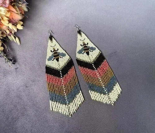 Серьги племенные индейские большие богемные американские бусины ручной работы серьги - Изображение 1 из 1