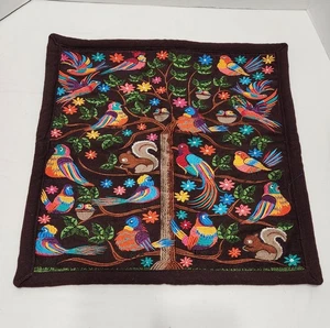 Guatemaltekische Vögel Eichhörnchen im Baum Stickerei Baumwolle Kissen Schein Reißverschluss - Bild 1 von 7