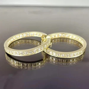 2Ct Round Cut Lab-Created Diamond Women's Hoop Earring 14K Yellow Gold Plated - Picture 1 of 4