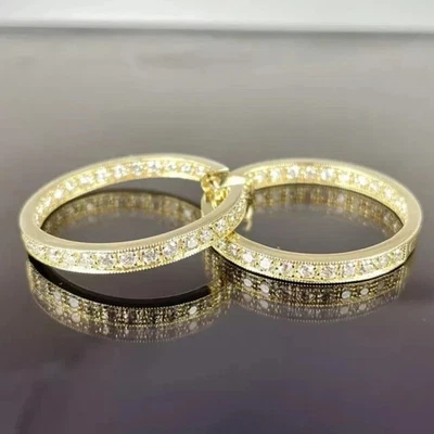 2Ct Round Cut Lab-Created Diamond Women's Hoop Earring 14K Yellow Gold Plated - Image 1 of 4