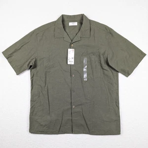 NEW Uniqlo Cotton Linen Shirt Mens M Olive Open Short Sleeve Button Up 477181 - Picture 1 of 13
