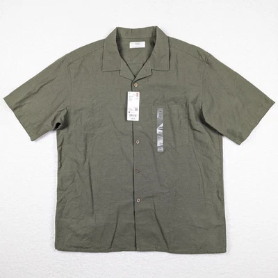 NEW Uniqlo Cotton Linen Shirt Mens M Olive Open Short Sleeve Button Up 477181 - Image 1 of 4