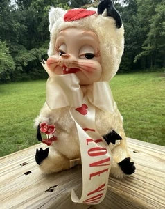 1950er Rushton weiß Plüsch Stinktier Gummi Gesicht Stern Kreation I Love You Valentine - Bild 1 von 11