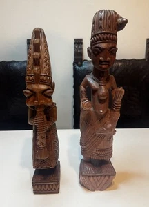 Signed Vintage A. Fakeye African Carved Statue. 15” 1970s Set - Picture 1 of 7