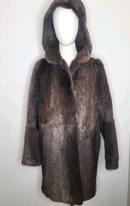 Chaqueta Abrigo De Colección Pelzhaus Fischer Duisberg Marrón Castor Esquilado Piel Con Capucha - Imagen 1 de 10