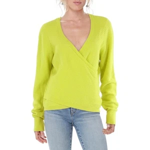 DKNY Jeans Womens Yellow Faux Wrap Comfy Shirt Pullover Sweater L BHFO 7177 - Picture 1 of 1