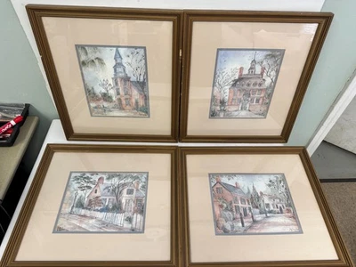 Impresiones firmadas y enmarcadas de Lucrecia Restrepo x4 coloniales Williamsburg VA enmarcadas Foto 1 de 4