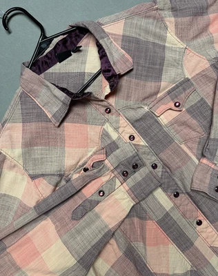 Cruel Girl Women's XXL Long Sleeve Pearl Snap Western Plaid Pink Purple White - Image 1 of 4