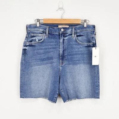 Новый с Ярлыками 7 для всего человечества Luxe винтажный необработанный кромки джинсовой ткани короткие средний стирка синий 32 - Изображение 1 из 4