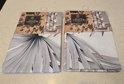 Lot Of 2 - Be Bath Essentials Gray Plam Leaf Fabric Shower Curtain, 70x72 in - Image 1 of 4