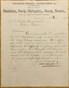 1892 LETTERHEAD~KALISPELL LUMBER/WATER POWER CO. KALISPELL, MONTANA. - Picture 1 of 1