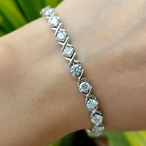 925 Sterling Silver 4CT Round Cut Lab Created Diamond X Link Tennis Bracelet - Picture 1 of 5