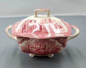 Johnson Bros Old Britain Castles Zuckerdose & Deckel rosa/rot Eisenstein Porzellan - Bild 1 von 8