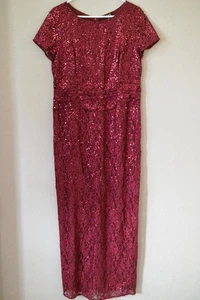 SLNY Women's Red Sequined formal long Evening MOB Dress Sz 14 EUC - Picture 1 of 10