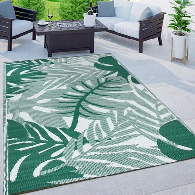 Alfombra de exterior verde Rugshop hoja tropical reversible alfombra de plástico reciclado 5x7 Foto 1 de 4