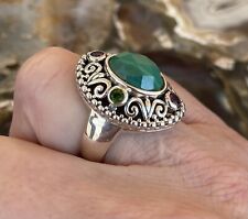 Addison Lane Silver Malachite & Gemstones Bali Style Ring-SZ 7